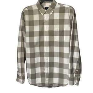 J.CREW Gray White Gingham Check Woven Button Down Shirt 100% cotton Men's XL